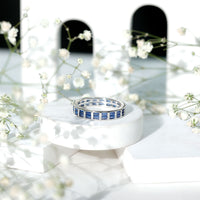 Certified Lab Grown Blue Sapphire Baguette Eternity Band in Channel Set