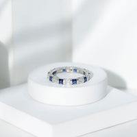 Certified Lab Grown Blue Sapphire Eternity Band Ring with Moissanite