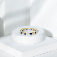 Certified Lab Grown Blue Sapphire Eternity Band Ring with Moissanite