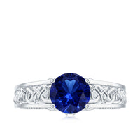 Certified 2.7 Carat Lab Grown Blue Sapphire Celtic Engagement Ring with Surprise Diamond