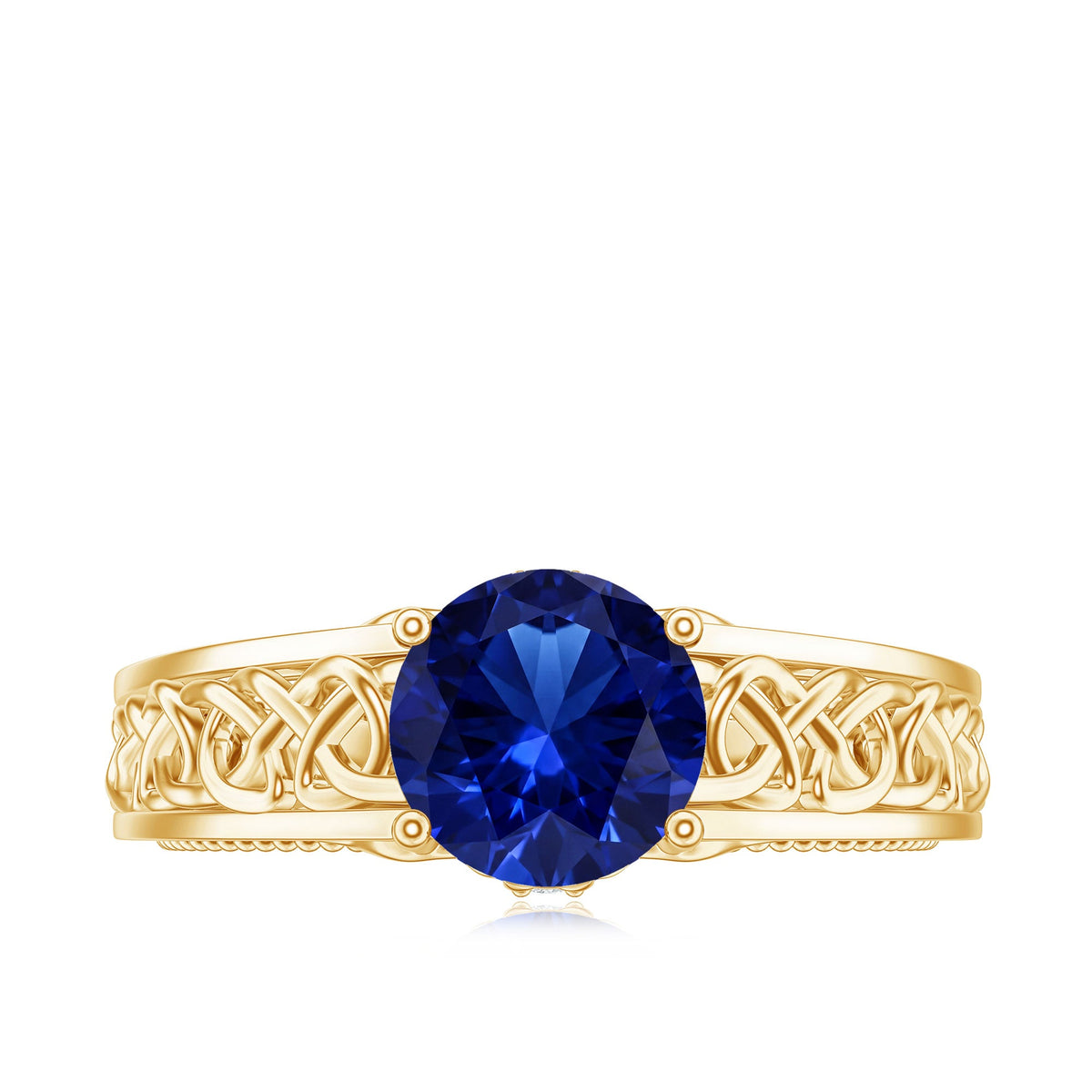 Certified 2.7 Carat Lab Grown Blue Sapphire Celtic Engagement Ring with Surprise Diamond