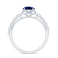 Round Lab Grown Blue Sapphire Solitaire Ring with Diamond