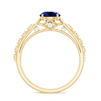 Round Lab Grown Blue Sapphire Solitaire Ring with Diamond
