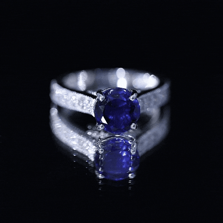 Yellow gold certified 2.7 carat lab-grown blue sapphire solitaire engagement ring with diamond accents by Rosec Jewels.
