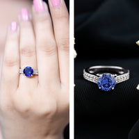 Certified 2.7 Carat Lab Grown Blue Sapphire Solitaire Engagement Ring with Diamond