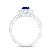 Certified 1.5 Carat Lab Grown Blue Sapphire Oval Engagement Ring with Diamond Halo