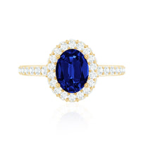 Certified 1.5 Carat Lab Grown Blue Sapphire Oval Engagement Ring with Diamond Halo