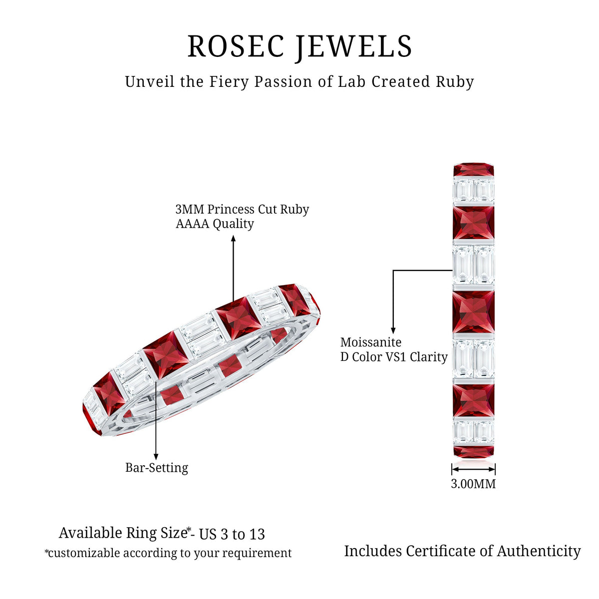 Princess Cut Lab Created Ruby And Moissanite Full Eternity Ring