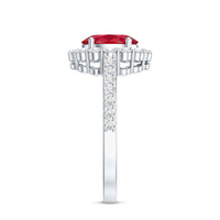 1.5 Carat Oval Cut Created Ruby Engagement Ring with Moissanite Halo