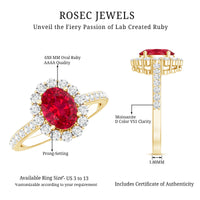 1.5 Carat Oval Cut Created Ruby Engagement Ring with Moissanite Halo