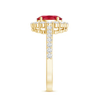 1.5 Carat Oval Cut Created Ruby Engagement Ring with Moissanite Halo
