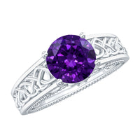Vintage-looking 1.2 carat amethyst Celtic engagement ring with a hidden diamond from Rosec Jewels, showcasing intricate design and gemstone.