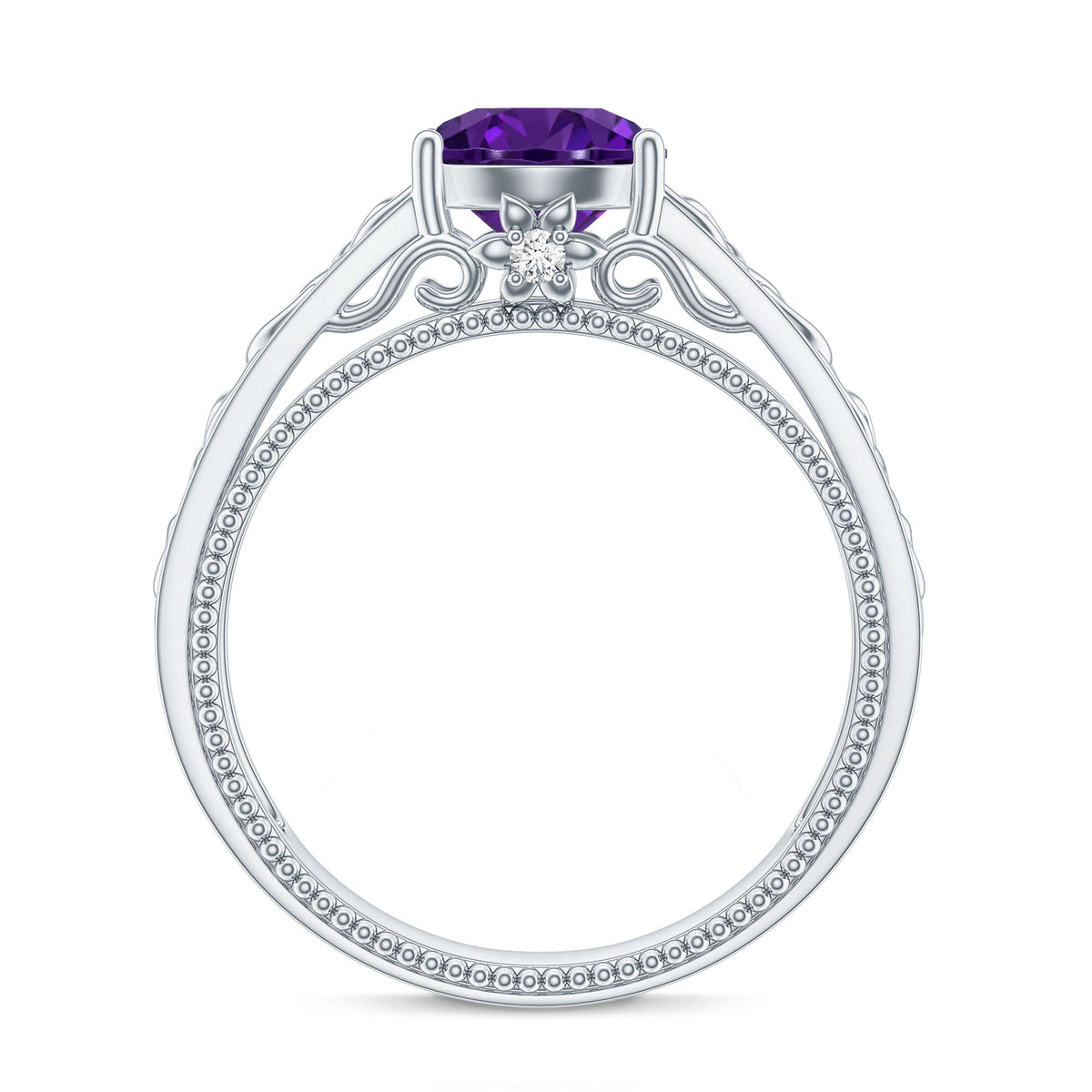 Vintage-style 1.2 carat amethyst Celtic engagement ring with a hidden diamond from Rosec Jewels, featuring intricate design details.