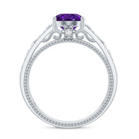 Vintage-style 1.2 carat amethyst Celtic engagement ring with a hidden diamond from Rosec Jewels, featuring intricate design details.