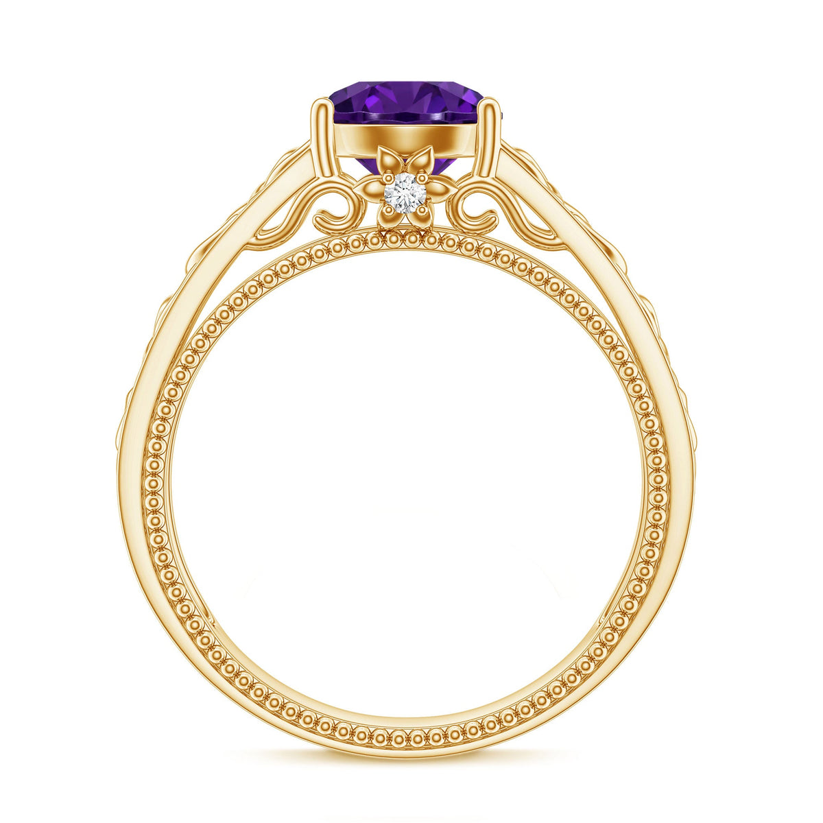 Vintage-looking 1.2 carat amethyst Celtic engagement ring with a hidden diamond from Rosec Jewels, featuring intricate design and craftsmanship.