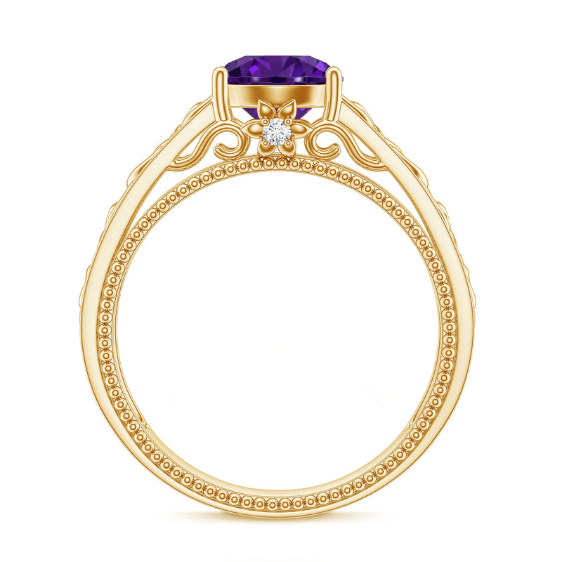 Vintage-looking 1.2 carat amethyst Celtic engagement ring with a hidden diamond from Rosec Jewels, featuring intricate design and craftsmanship.