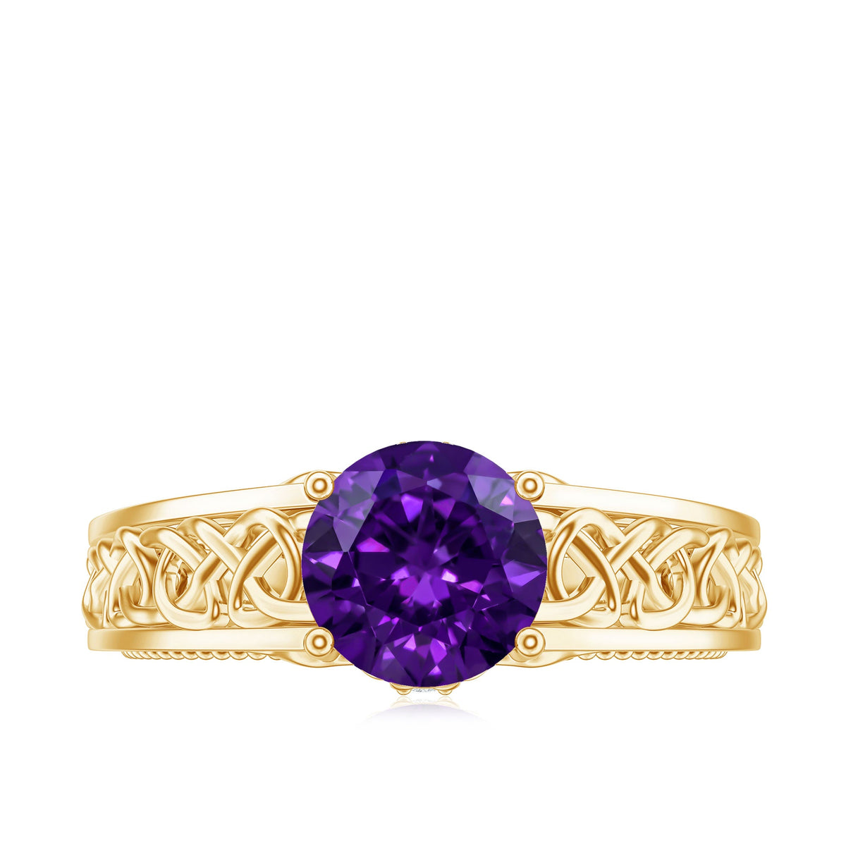 Vintage-style Rosec Jewels 1.2 carat amethyst Celtic engagement ring featuring a surprise diamond accent.