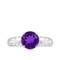 1.2 Carat Round Amethyst Solitaire Engagement Ring with Filigree Details