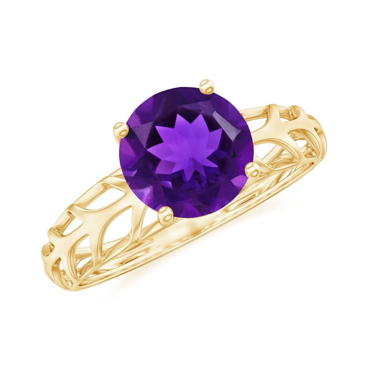 1.2 Carat Round Amethyst Solitaire Engagement Ring with Filigree Details