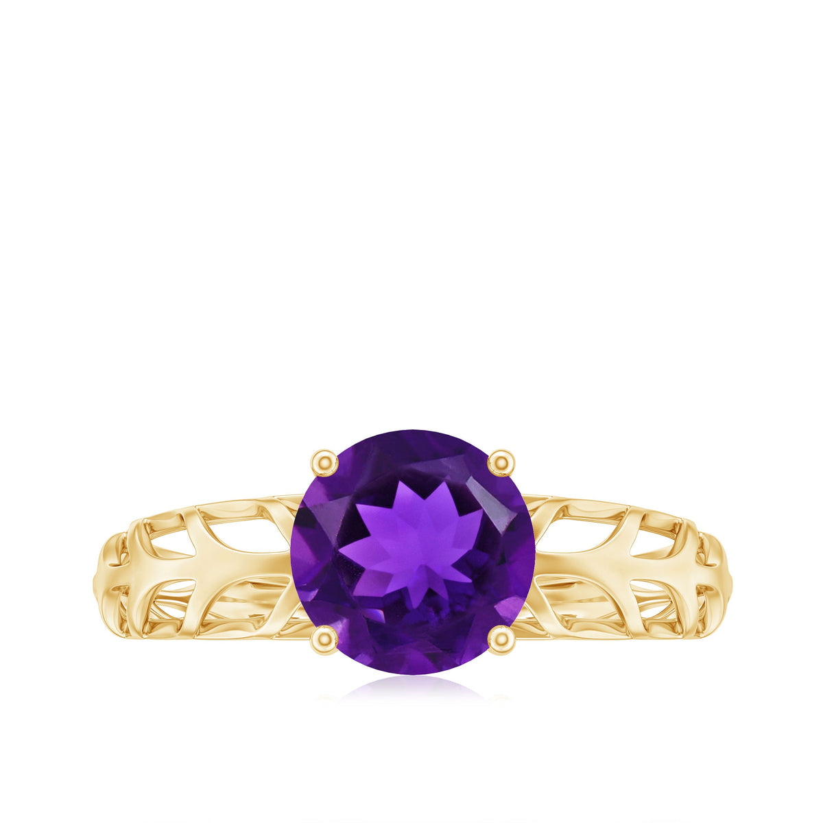 1.2 Carat Round Amethyst Solitaire Engagement Ring with Filigree Details