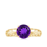 1.2 Carat Round Amethyst Solitaire Engagement Ring with Filigree Details