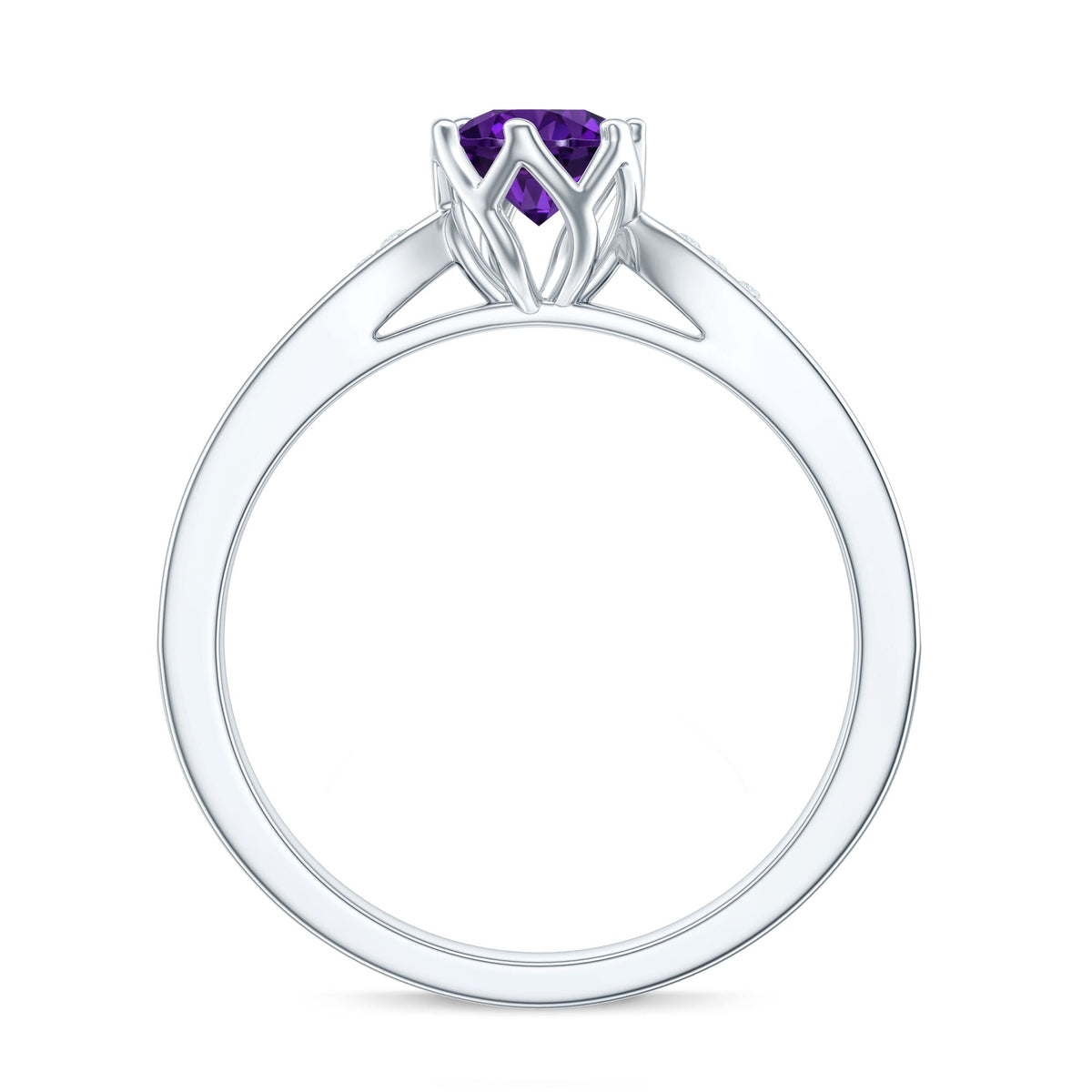 Minimal Amethyst engagement ring with diamond, featuring a sleek band and elegant design by Rosec Jewels.