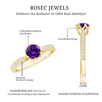 Minimal amethyst engagement ring with diamond accents, featuring a sleek design by Rosec Jewels.