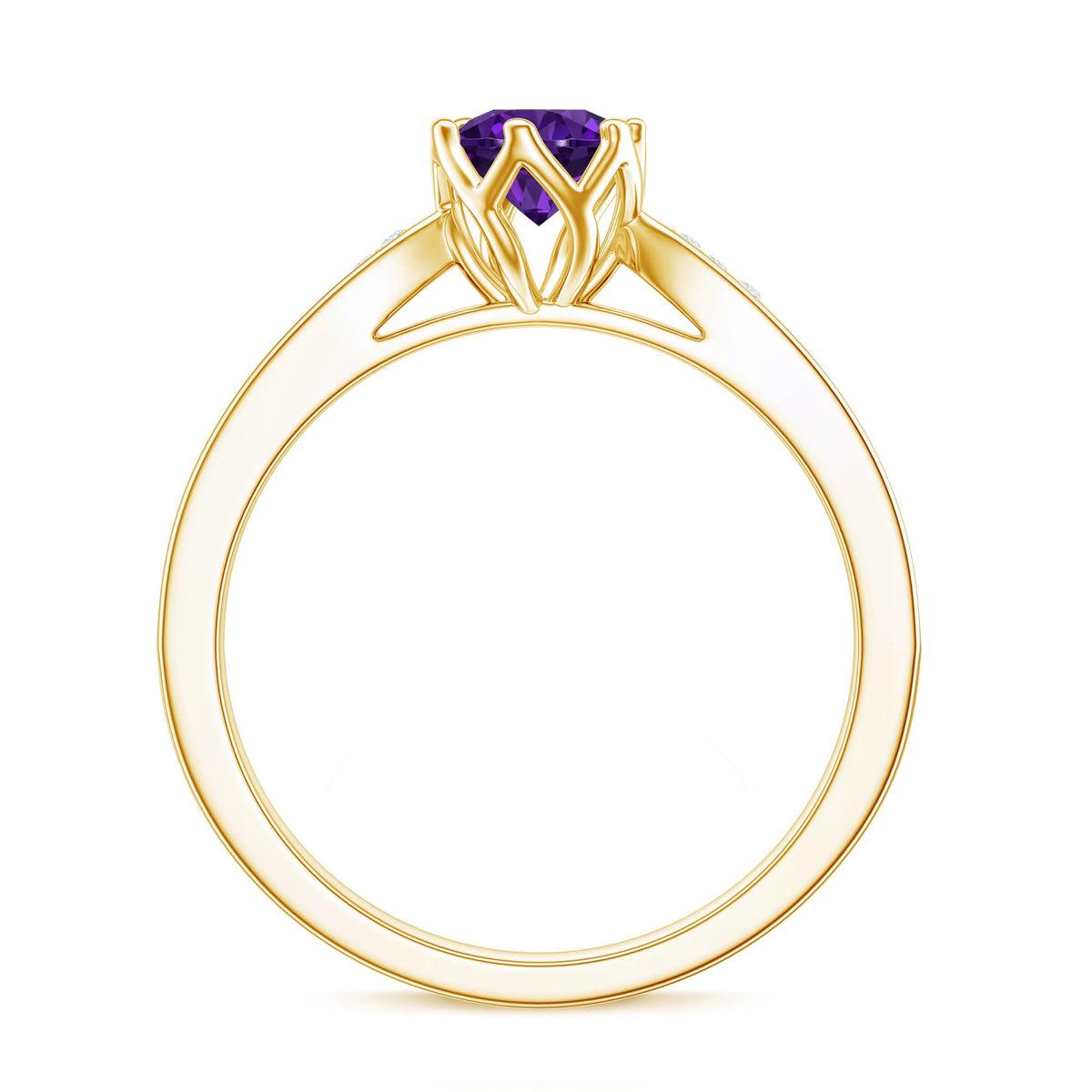 Minimal Amethyst engagement ring with diamond accents from Rosec Jewels, showcasing a sleek silver band and vibrant purple gemstone.