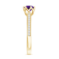 Minimal Amethyst engagement ring with diamond accents by Rosec Jewels, showcasing a sleek design and sparkling gemstone setting.