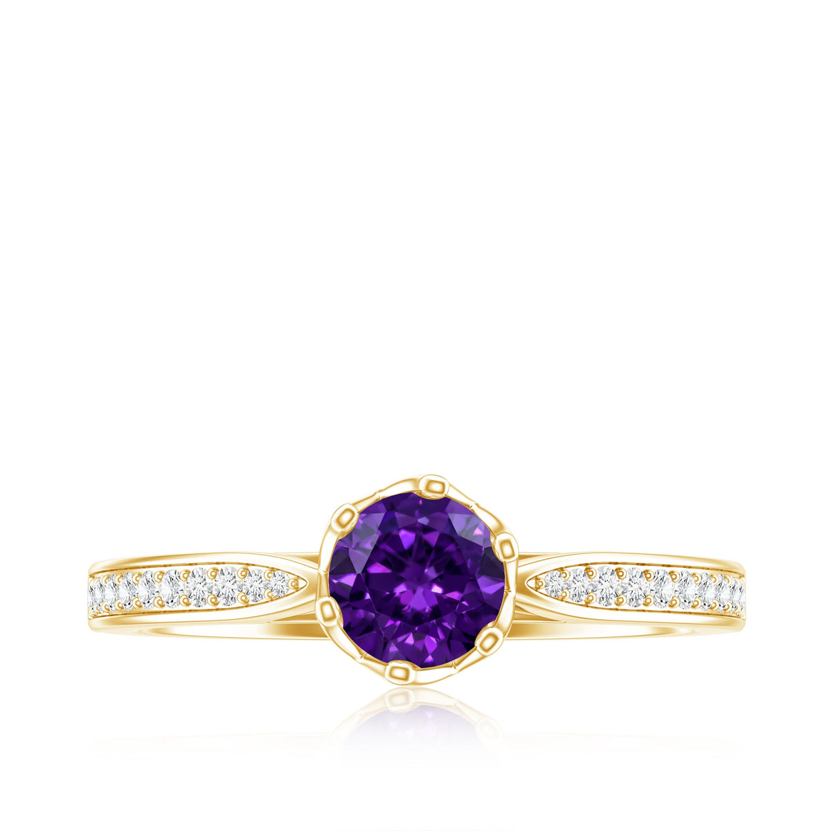 Minimal amethyst engagement ring with diamond accents from Rosec Jewels, featuring a sleek design and sparkling gemstone.