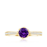 Minimal amethyst engagement ring with diamond accents from Rosec Jewels, featuring a sleek design and sparkling gemstone.