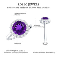 Certified Natural 2 Carat Amethyst Engagement Ring with Moissanite Halo