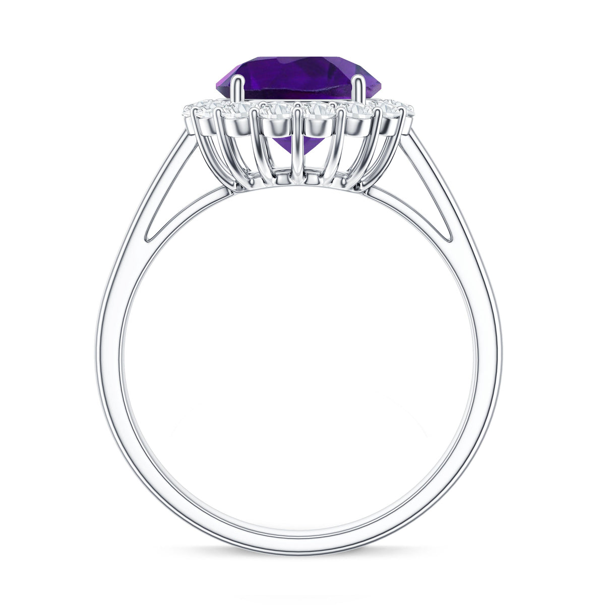 Certified Natural 2 Carat Amethyst Engagement Ring with Moissanite Halo