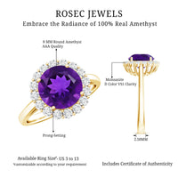 Certified Natural 2 Carat Amethyst Engagement Ring with Moissanite Halo