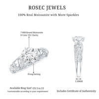 Round Cut Moissanite Vintage Engagement Ring With Diagonal Prongs