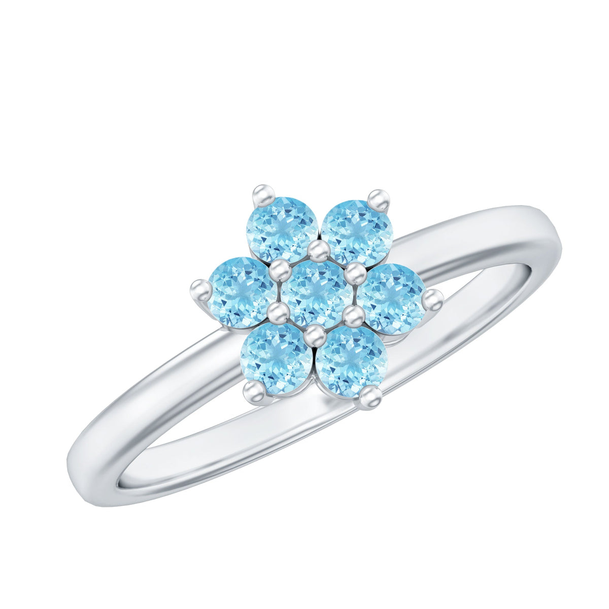 Real Aquamarine Flower Cluster Ring for Women
