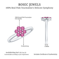 Real Pink Tourmaline Flower Cluster Ring