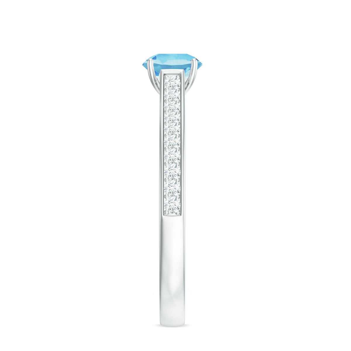 Certified real aquamarine solitaire ring with diamond side stones, featuring a sleek band and elegant gemstone setting by Rosec Jewels.
