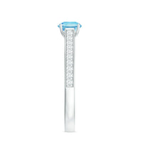 Certified real aquamarine solitaire ring with diamond side stones, featuring a sleek band and elegant gemstone setting by Rosec Jewels.