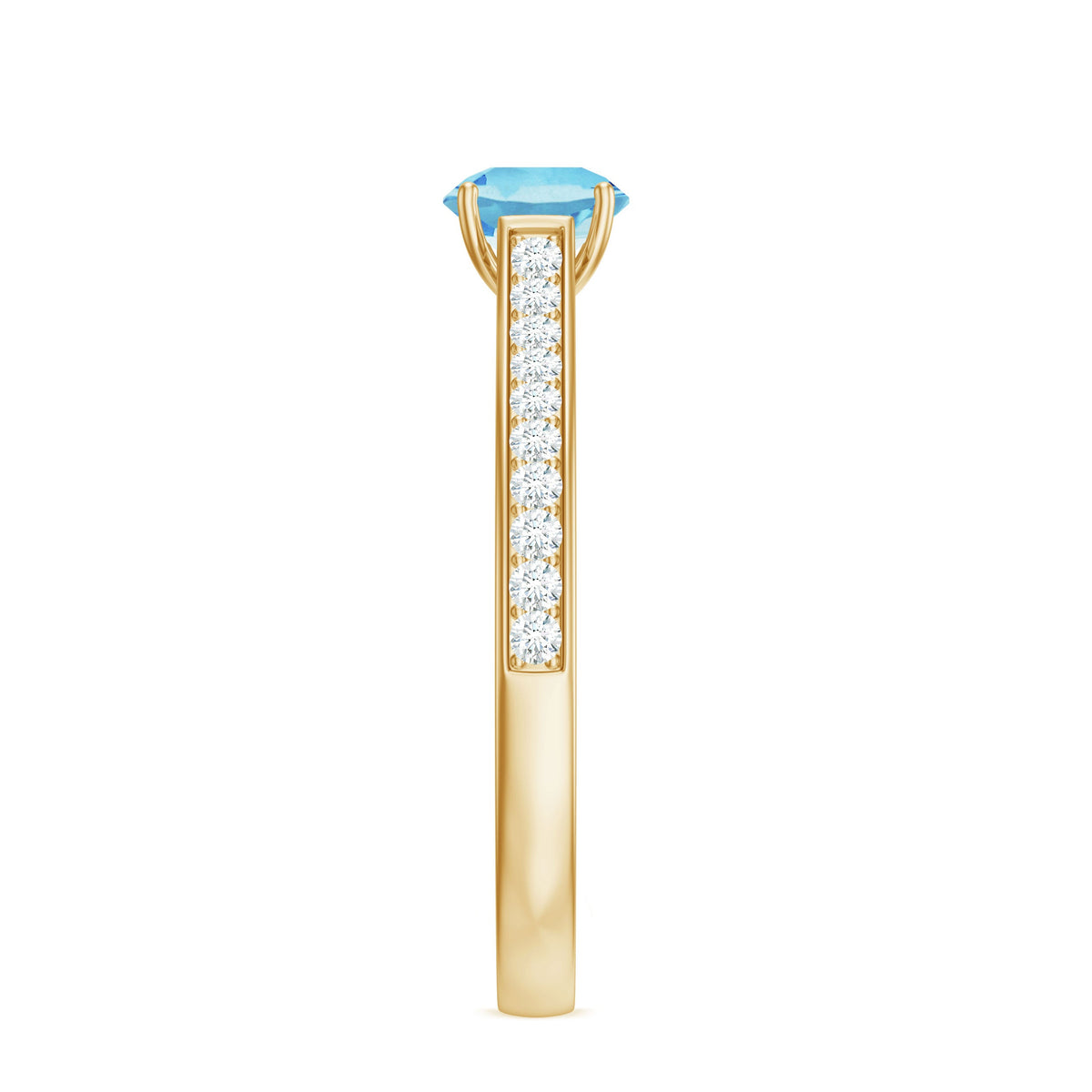 Certified real aquamarine solitaire ring with diamond side stones, featuring a silver band and elegant gemstone setting.