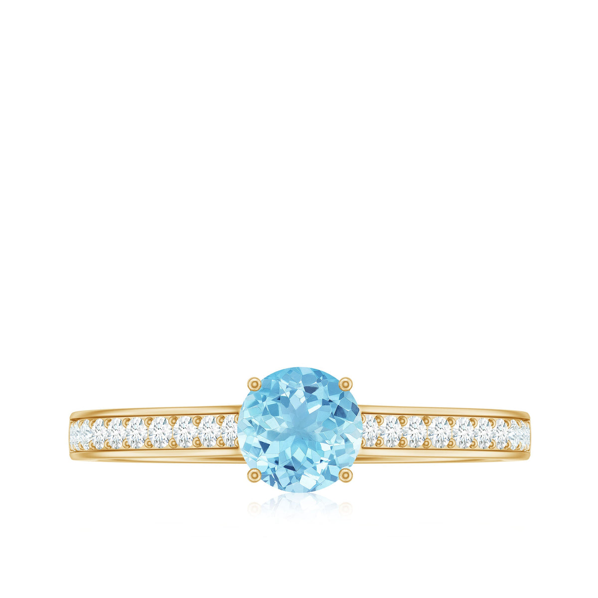 Certified real aquamarine solitaire ring with diamond side stones, featuring a silver band with intricate detailing.