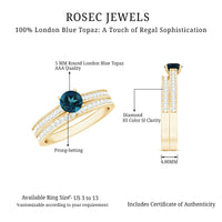 0.6 Carat London Blue Topaz Classic Engagement Ring with Diamond Wedding band
