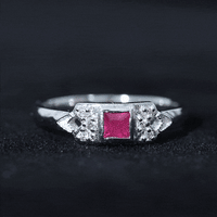 Art Deco Princess Cut Ruby Promise Ring with Diamond