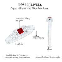 Art Deco Princess Cut Ruby Promise Ring with Diamond