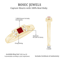 Art Deco Princess Cut Ruby Promise Ring with Diamond