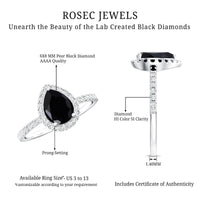 Certified 0.85 Carat Lab Grown Black Diamond Teardrop Engagement Ring with White Diamond
