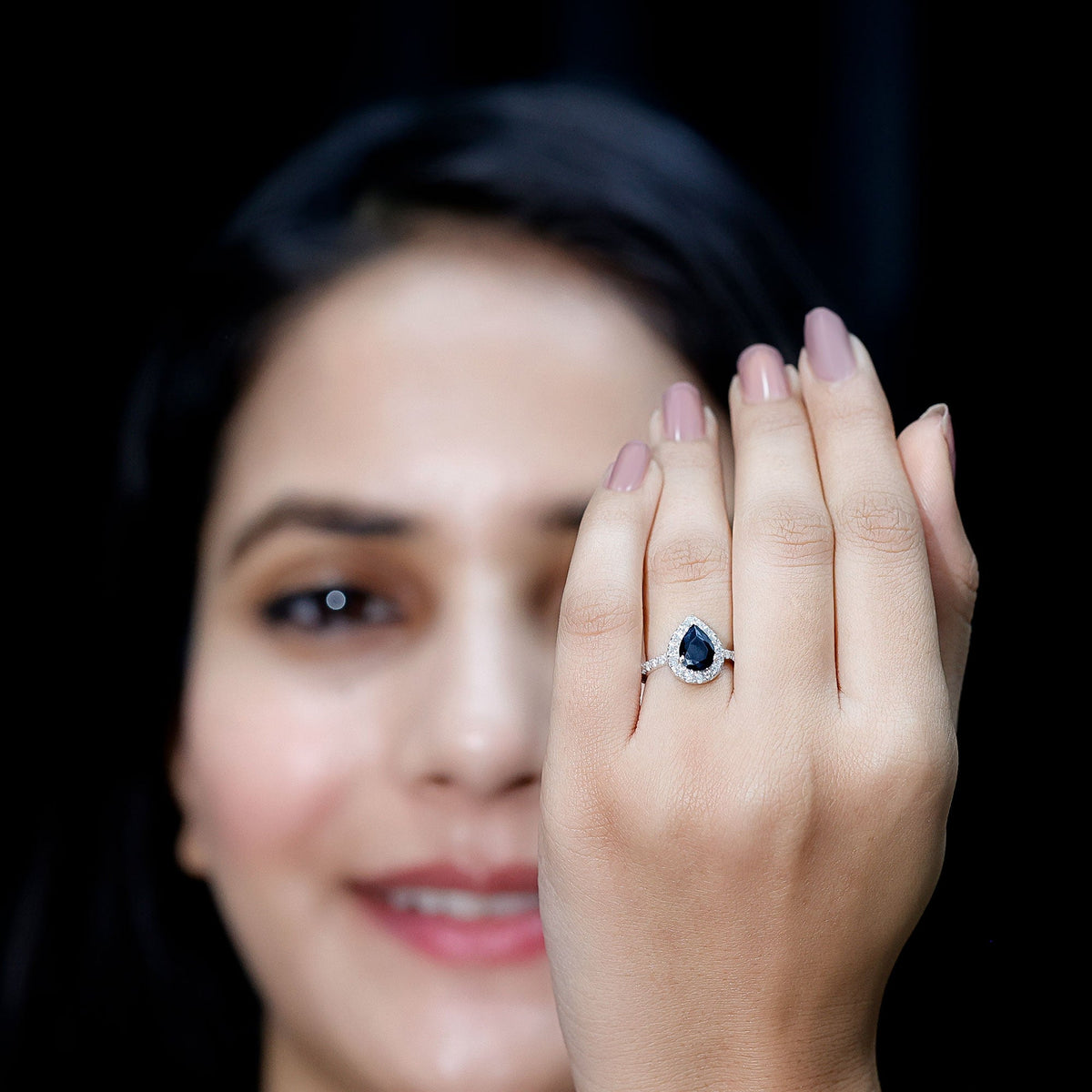 Certified 0.85 Carat Lab Grown Black Diamond Teardrop Engagement Ring with White Diamond