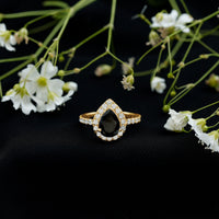 Certified 0.85 Carat Lab Grown Black Diamond Teardrop Engagement Ring with White Diamond