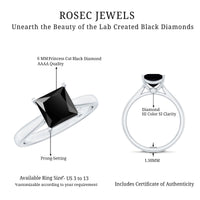 1 Carat Princess Cut Lab Grown Black Diamond Engagement Ring with Surprise White Diamond
