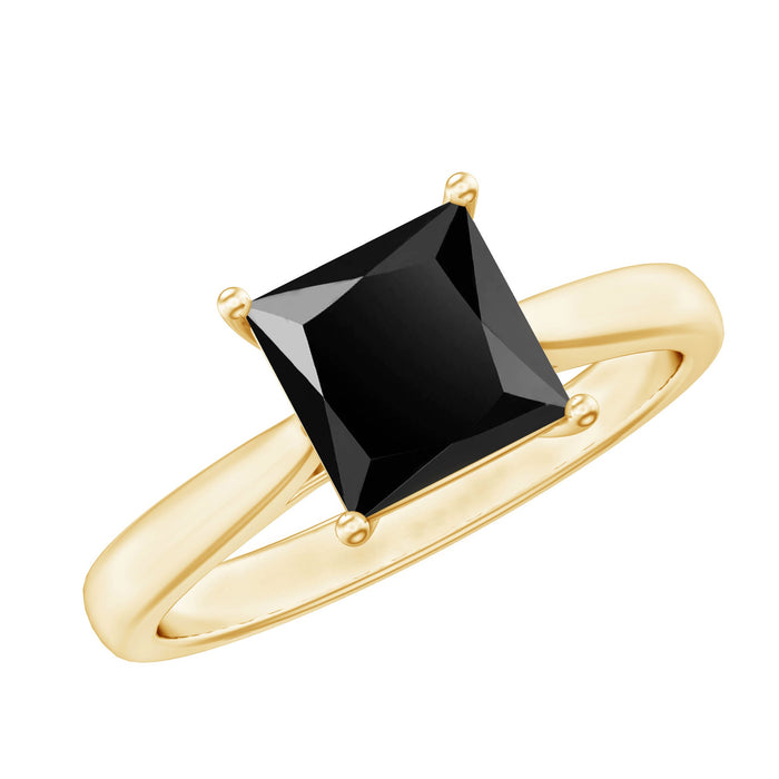 Rosec Jewels 1 Carat princess cut black diamond engagement ring with hidden white diamond accent, elegant and modern jewelry piece.